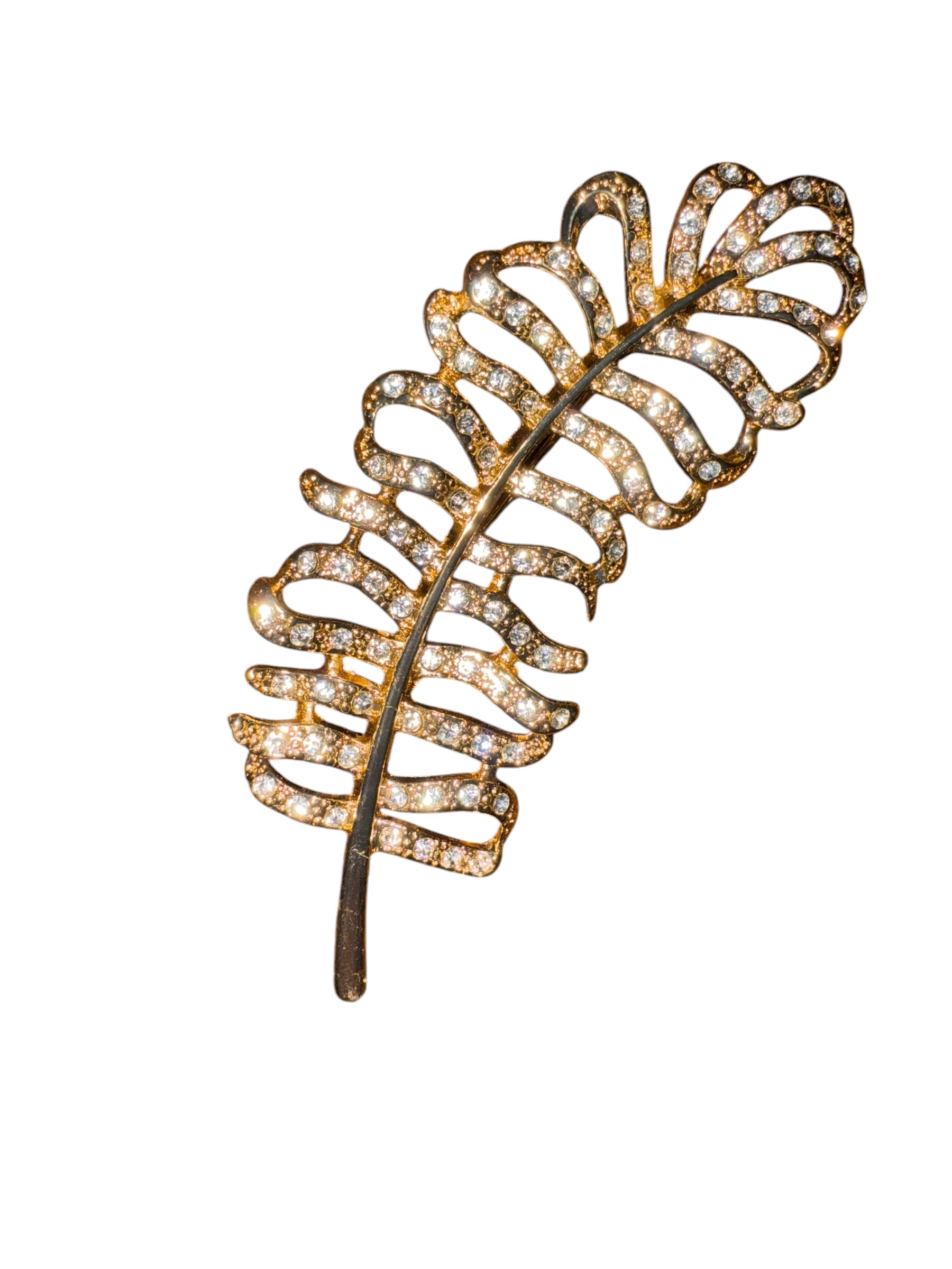 Vintage Brooch. Diamanté Leaf image 3