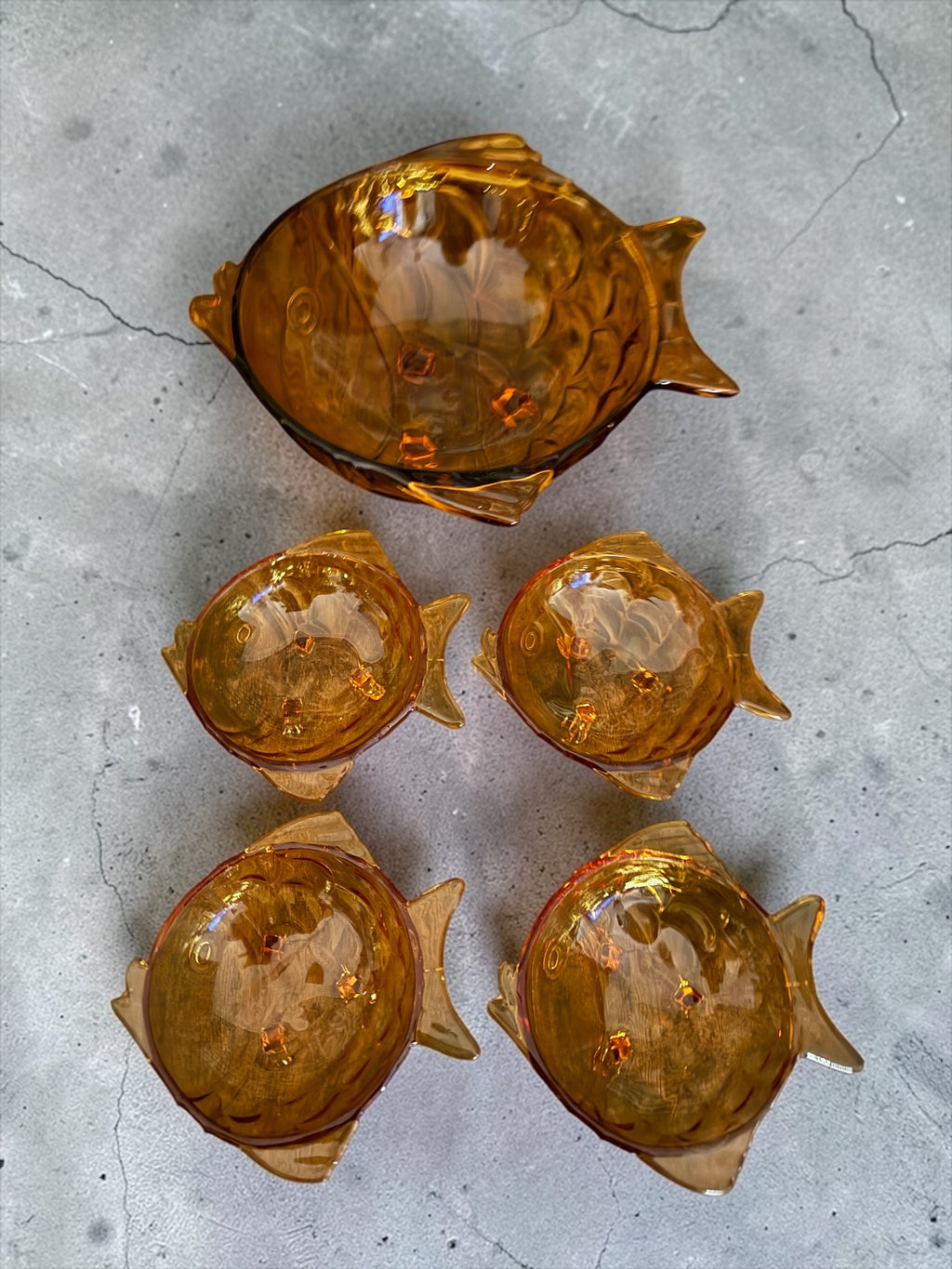 Vintage Amber Glass Fish Dessert Set image 1