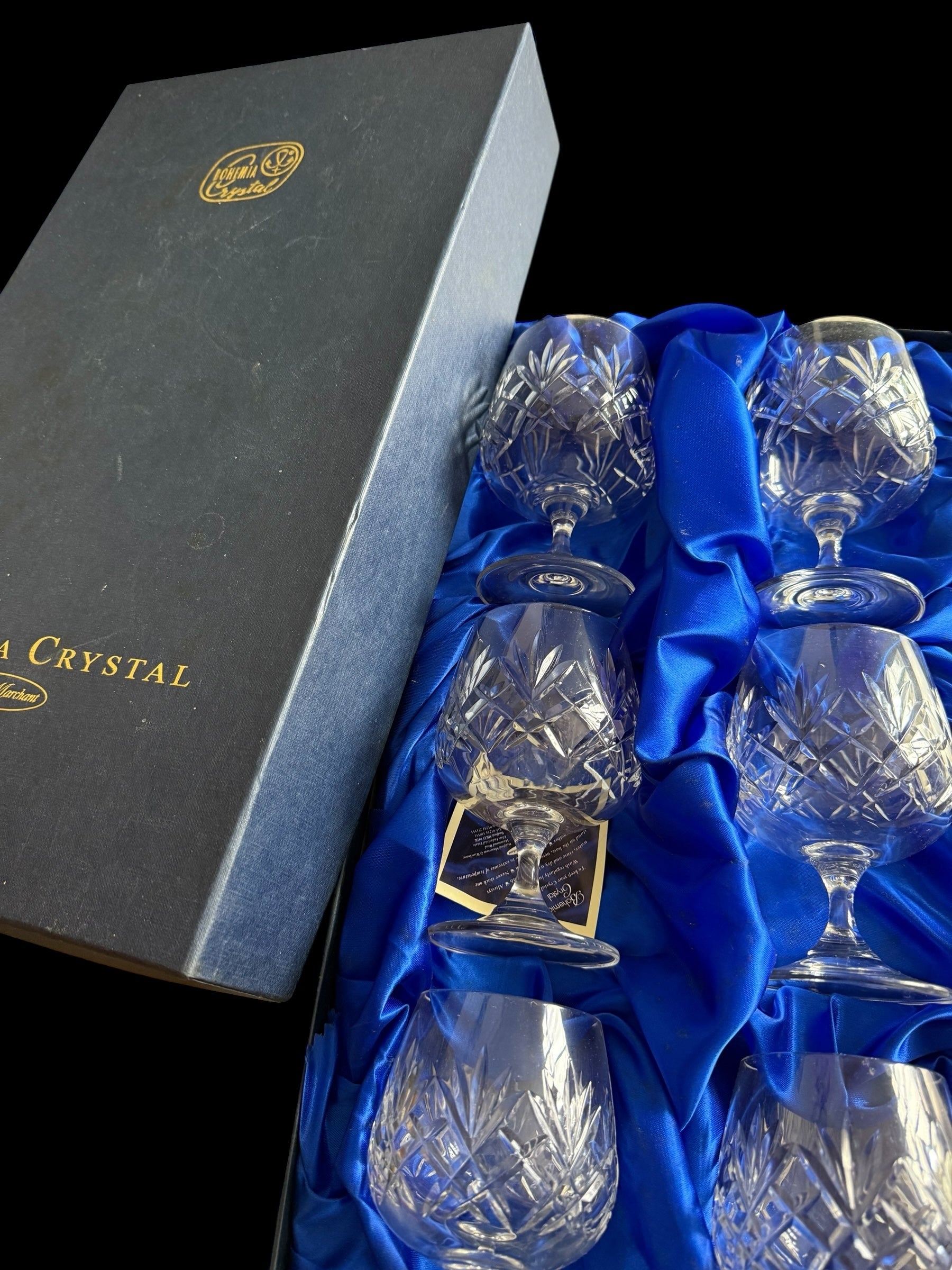 BOHEMIA. Set 6 Vintage Brandy Balloon Crystal Glasses.  image 7