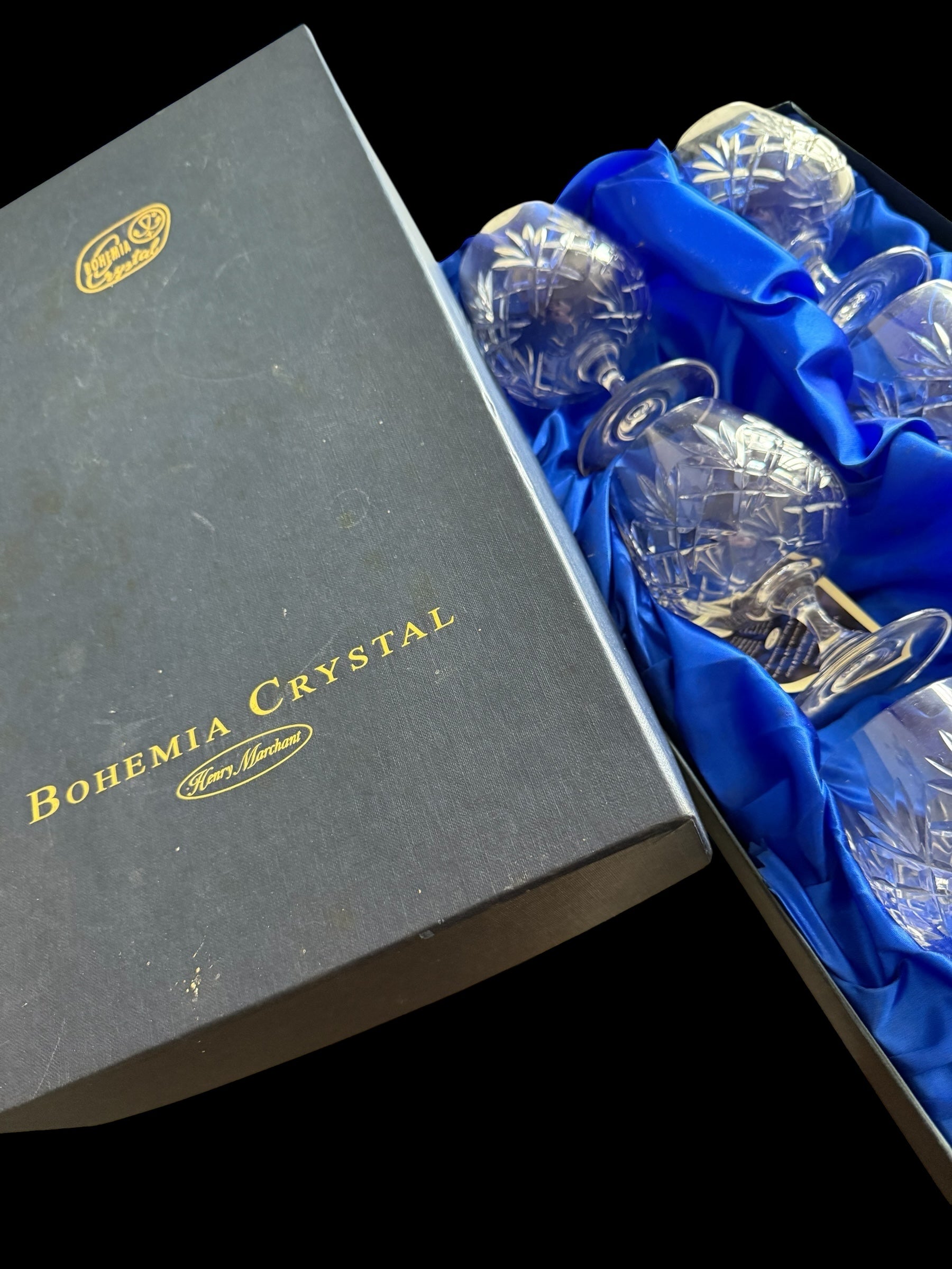 BOHEMIA. Set 6 Vintage Brandy Balloon Crystal Glasses.  image 13