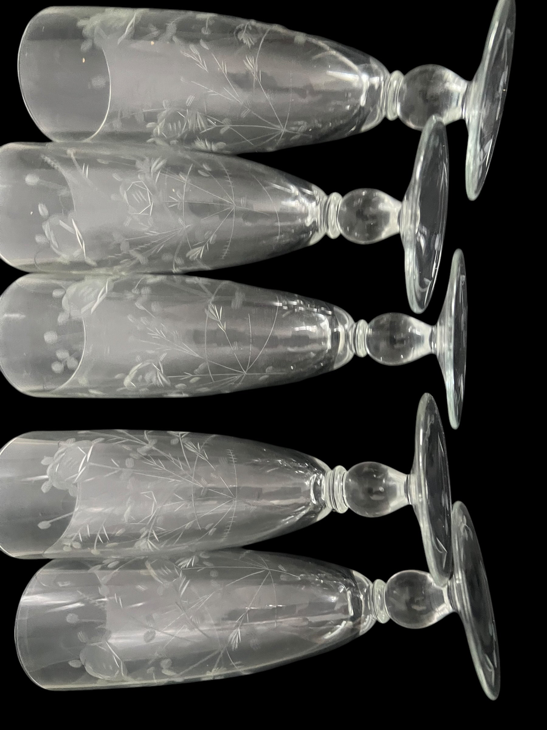 Set 5 tall engraved glasses.  image 11