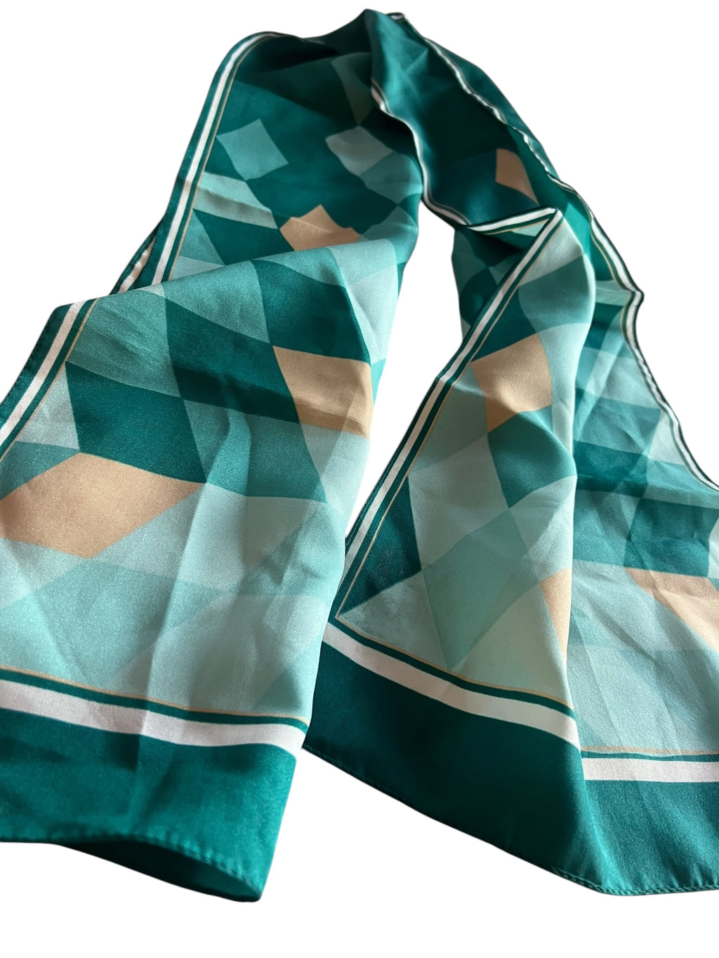 Vintage Scarf. Long Oblong Sea Green Harlequin Design image 5