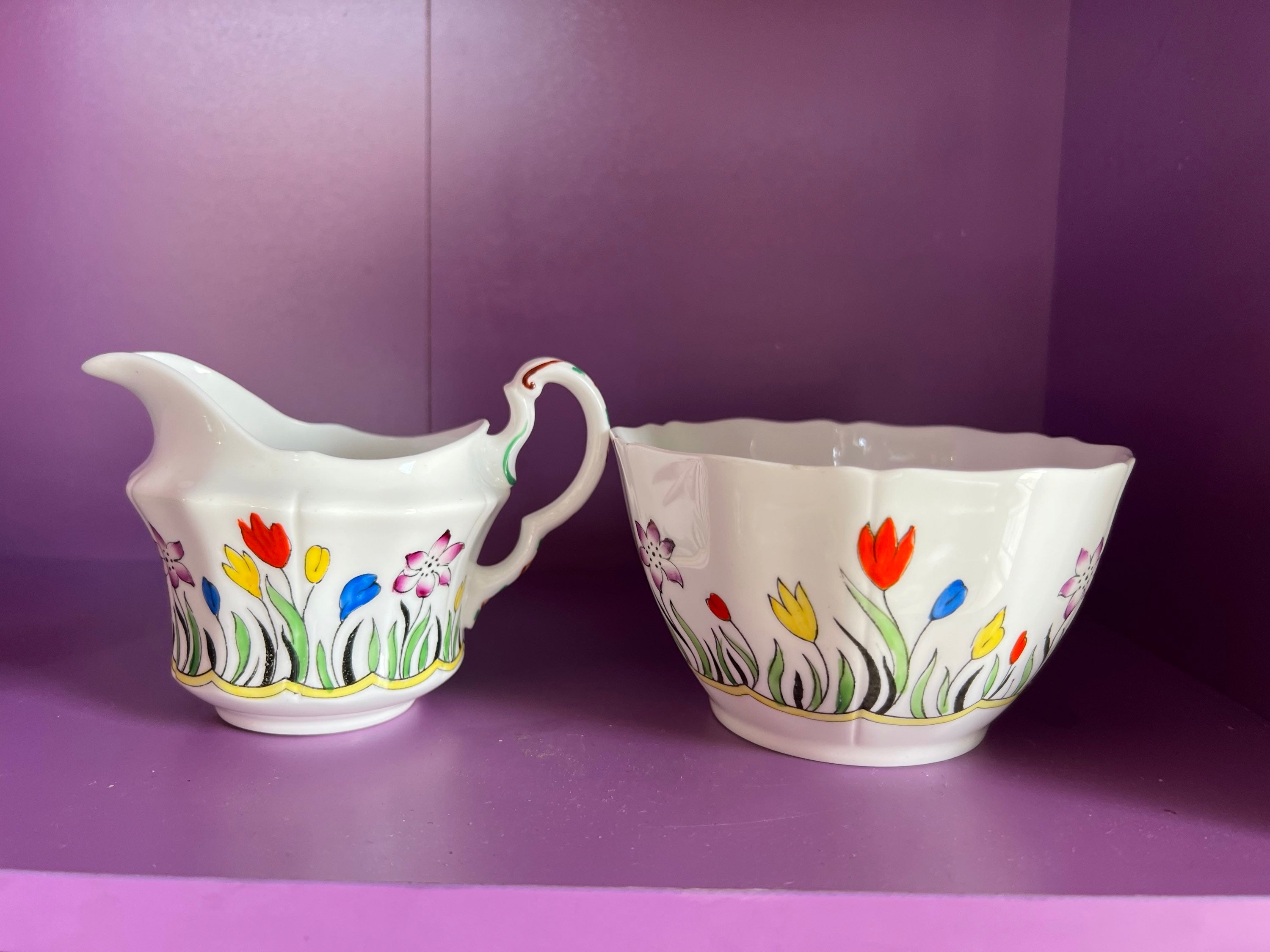 Handpainted Milk jug & sugar bowl  image 1
