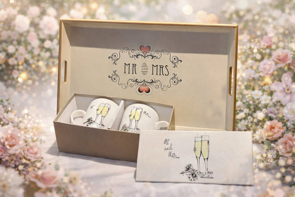 Mr & Mrs Tray and Mugs - Wedding Gift  image 0
