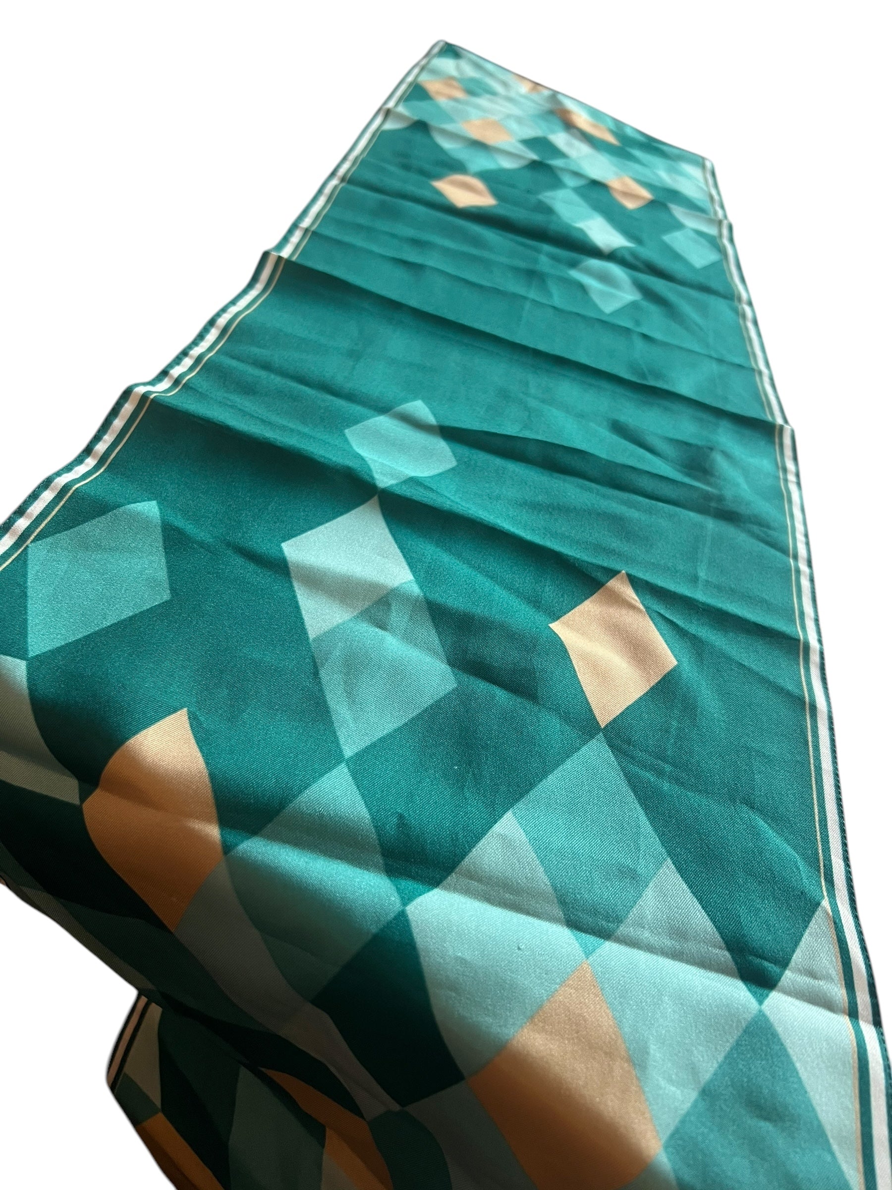 Vintage Scarf. Long Oblong Sea Green Harlequin Design image 3