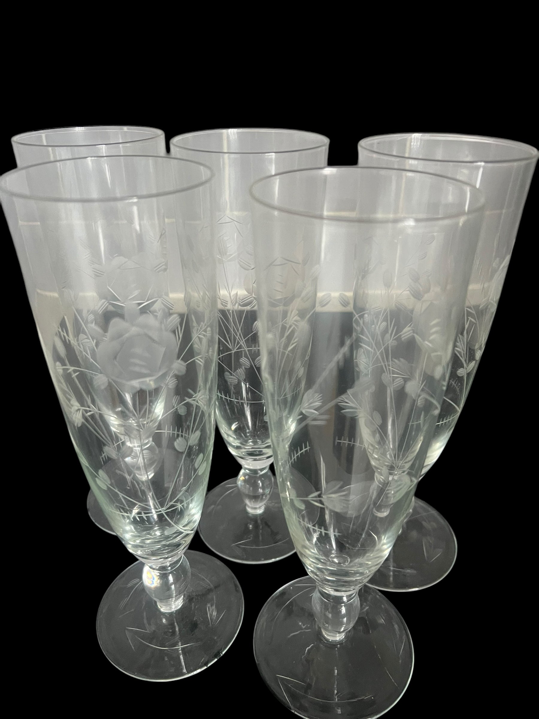 Set 5 tall engraved glasses.  image 3